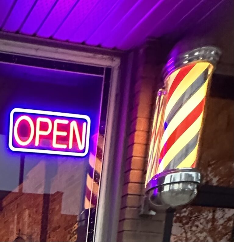 The Faithful Barber & Co barbershop pole. Barber in Aylmer Ontario.